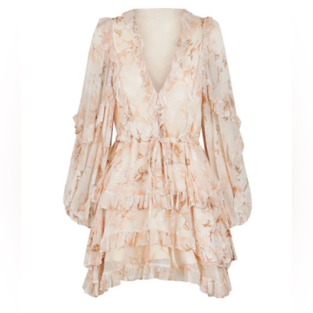 Shona Joy Beige Floral Long Sleeve Dress